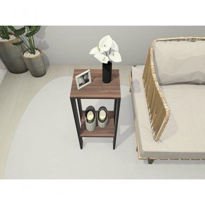 Mesa Alta Mesa De Canto Mesa De Apoio Mesa De Bebedouro Mesa Lateral Preto Com Amadeirado Escuro