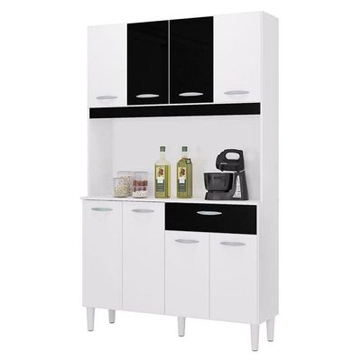 Cozinha Ambiente Kit Cassia 8 Portas Branco Preto - Poquema