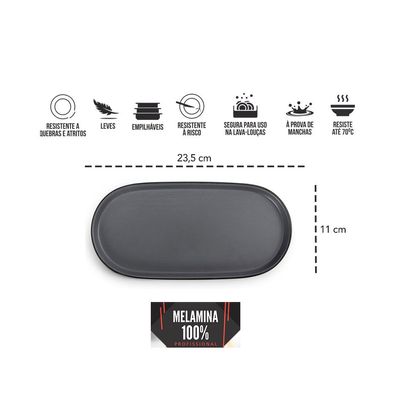 Petisqueira Prato Oval Preto Cinza Melanina 23cm