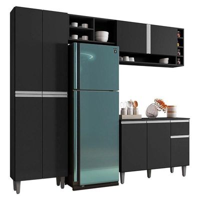 Cozinha Vanessa E Balcão De Pia Tatiane 120 Cm Preto Fosco - Ajl