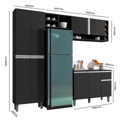 Cozinha Vanessa E Balcão De Pia Tatiane 120 Cm Preto Fosco - Ajl