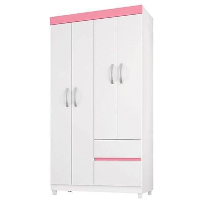 Guarda Roupa Infantil Lótus E Armário Multiuso Viena Branco Brilho - Demóbile