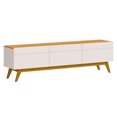 Rack Bancada Classic 3 Gavetas E Painel Para Tv Suspenso Ripado Loft 1.8 Off White Nature - Imcal