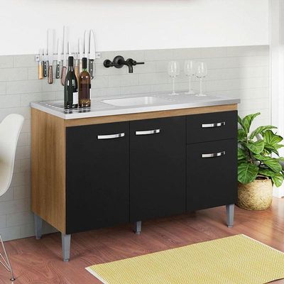 Balcão De Pia Gabriela 120 Cm Amendoa Preto - Ajl