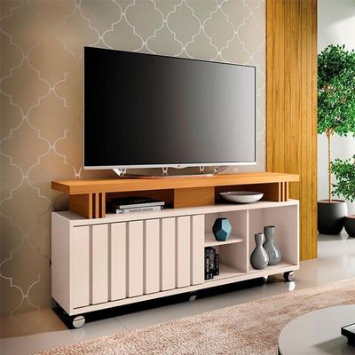 Rack Bancada Para Sala Rivera 1.3 Off White Cinamomo – Hb Móveis