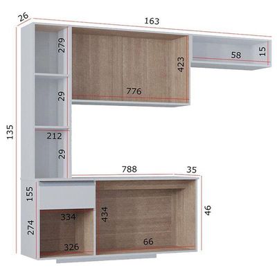 Cozinha Suspensa Com Balcão Mel 163 Cm Branco– Poquema