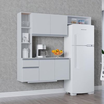 Cozinha Suspensa Com Balcão Mel 163 Cm Branco– Poquema