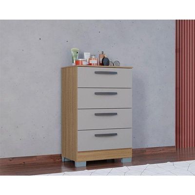 Cômoda 867 4 Gavetas Com Armário Multiuso 2 Portas Pequeno Damasco Off White - Poquema
