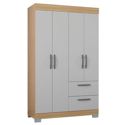 Guarda Roupa Solteiro Tóquio 4 Portas Com Armário Multiuso 2 Portas Pequeno Damasco Off White - Poquema