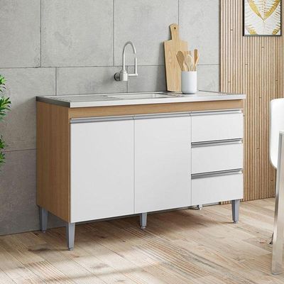 Balcão De Pia Andréia 120cm Amêndoa Branco - Ajl