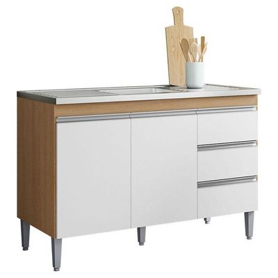 Balcão De Pia Ambiente Andréia 120cm Amêndoa Branco - Ajl