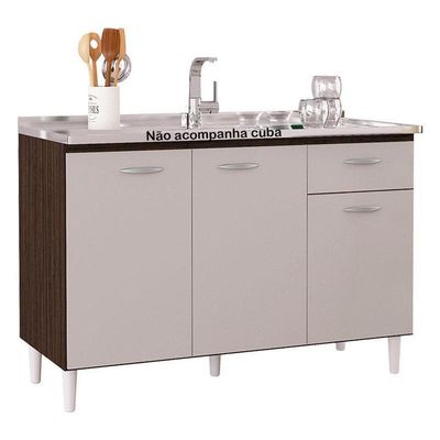 Balcão De Pia E Armário Aéreo 120 Cm Chocolate Off White – Poquema