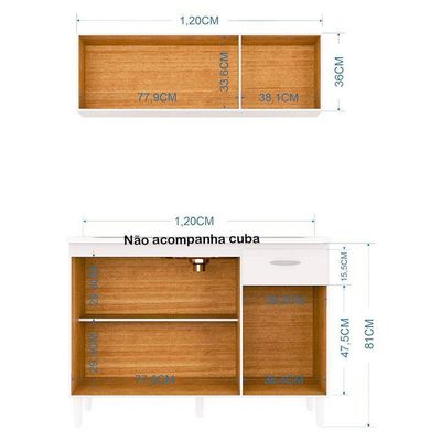 Balcão De Pia E Armário Aéreo 120 Cm Chocolate Off White – Poquema