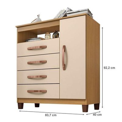 Guarda Roupa Solteiro Modena Com 4 Portas E Cômoda Sapateira Cannes Carvalho Americano Off White – Incorplac