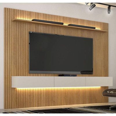 Home Suspenso Frisado Curitiba 2240 Com Nicho E Led Cinamomo Off White - Valdemóveis