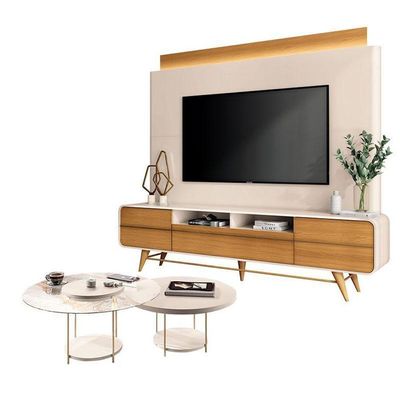 Estante Home Theater Nobre Off White Cinamomo E Kit Mesa De Centro Sky Off White– Hb Móveis
