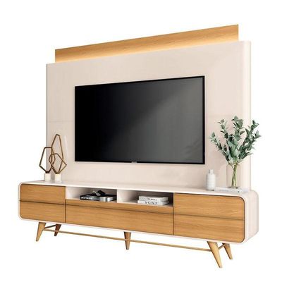 Estante Home Theater Nobre Off White Cinamomo E Kit Mesa De Centro Sky Off White– Hb Móveis