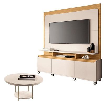 Estante Home Theater Quantum Off White Cinamomo E Mesa De Centro Sky Off White – Hb Móveis