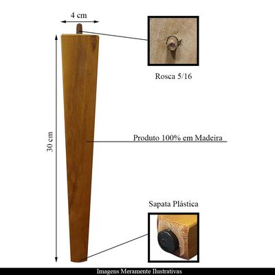 Kit 4 Pés Palito Quadrado Madeira 30cm para Poltrona Mesa Lateral Puff Mel G75 - Gran Belo