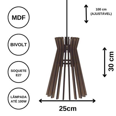 Luminária Teto Tipo Pendente Havana Mdf - Completa Cor: Mdf Cru