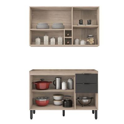 Cozinha Modulada Firenze Fi0011 Avena Grafito - Demóbile