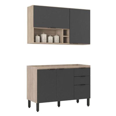 Cozinha Modulada Firenze Fi0011 Avena Grafito - Demóbile