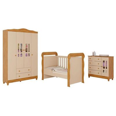 Quarto De Bebê Ariel 4 Portas Com Berço Americano Mirelle Off White Bétula– Carolina Baby