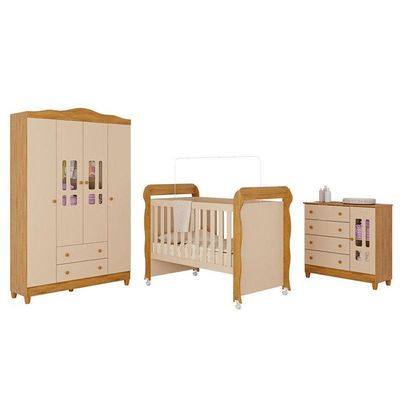 Quarto De Bebê Ariel 4 Portas Com Berço Americano Mirelle Off White Bétula– Carolina Baby
