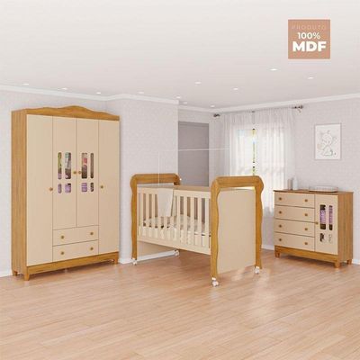 Quarto De Bebê Ariel 4 Portas Com Berço Americano Mirelle Off White Bétula– Carolina Baby