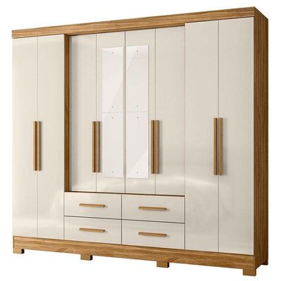 Guarda Roupa Casal San Lorenzo Com Espelho E Cômoda Vênus Freijó Off White – Moval
