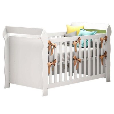 Quarto De Bebê 4 Portas Ternura Baby Com Berço Lara Branco Brilho Com Colchão Para Berço Americano - Incorplac