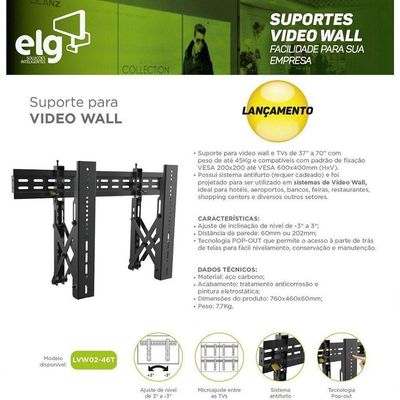 Suporte Para Videowall De Parede Tv 37 A 70 C/ Sistema Pop-out Lvw02-46t Elg