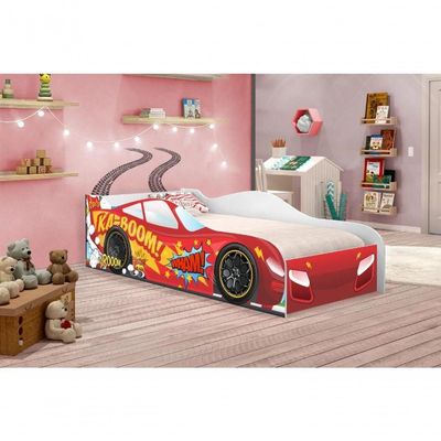 Cama Carro Kaboom Vermelho Solteiro Com Colchão