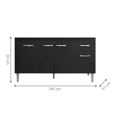 Balcão De Cozinha 4 Portas Exeter Preto Fosco