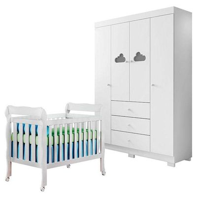 Berço Americano Lila E Guarda Roupa Ane Branco Brilho – Phoenix Baby