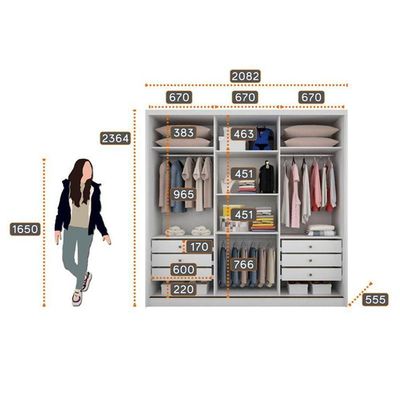 Guarda Roupa Casal Ambiente Medelim 3 Portas 6 Gavetas Neve Com Espelho – Novo Horizonte