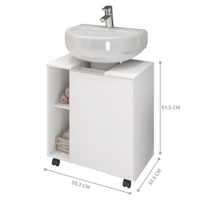 Gabinete Para Banheiro Illinóis Branco 4 Rodízios