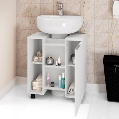 Gabinete Para Banheiro Illinóis Branco 4 Rodízios
