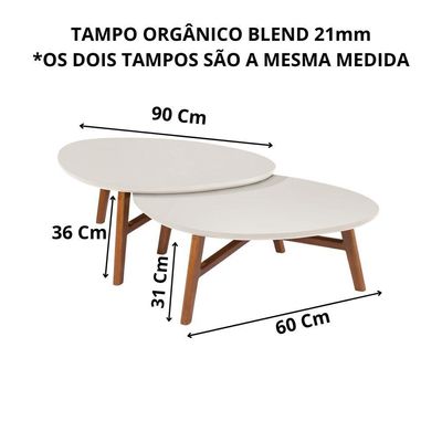 Kit Mesa De Centro Organica Manaus Base Madeira Para Sala