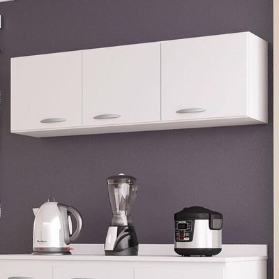 Armário Aéreo Para Cozinha 3 Portas 120 Cm Branco Brilho - Poquema