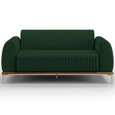 Sofá 3 Lugares Para Sala De Estar Molino 210 Cm D02 Pés D'ouro Veludo Verde Musgo C-303 - Lyam Decor