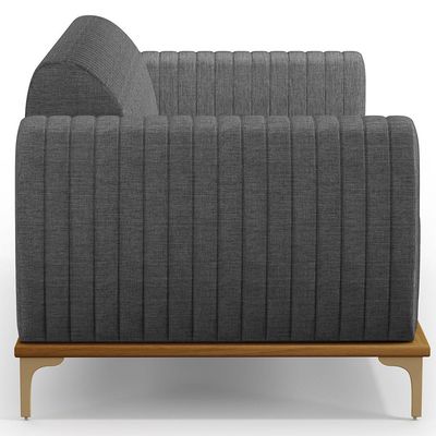 Sofá 3 Lugares Para Sala de Estar Molino 180 cm D02 Pés D'Ouro Linho Cinza Escuro C-416 - Lyam Decor