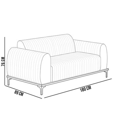 Sofá 3 Lugares Para Sala de Estar Molino 180 cm D02 Pés D'Ouro Linho Cinza Escuro C-416 - Lyam Decor