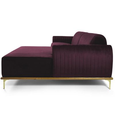 Sofá 4 Lugares com Chaise Direito Para Sala Molino 265 cm D02 Veludo Roxo Grape C-292 - Lyam Decor