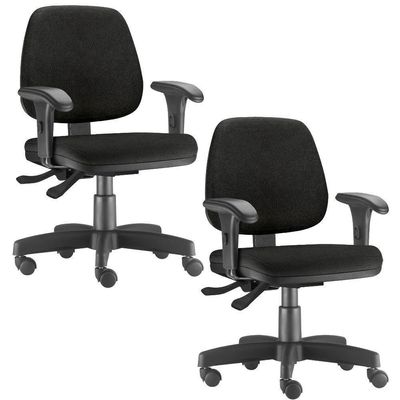 Kit 02 Cadeiras Giratória Job L02 Executiva Ergonômica Escritório Couro Sintético Preto - Lyam Decor