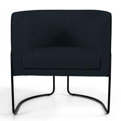Poltrona Decorativa Fixa Base de Aço Preto Betina D02 Corano Preto C-05 - Lyam Decor
