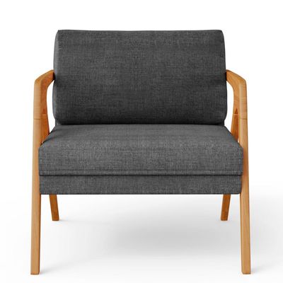 Poltrona Decorativa Para Sala Estar Pietra Estrutura De Madeira L02 Linho Cinza Escuro - Lyam Decor