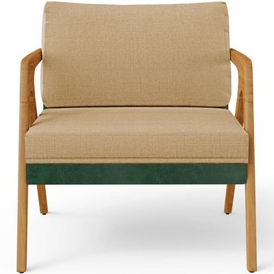 Kit 04 Poltronas Decorativas Sala Estar Pietra L02 Facto Verde Musgo Linho Bege Escuro - Lyam Decor