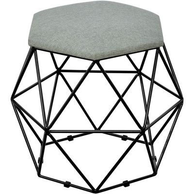 Kit 03 Puffs Decorativo Aramado Preto Six L02 Linho Cinza Escuro - Lyam Decor