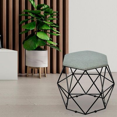 Kit 03 Puffs Decorativo Aramado Preto Six L02 Linho Cinza Escuro - Lyam Decor